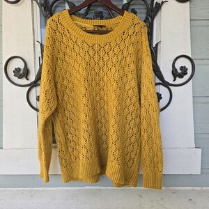 Lane Bryant Mustard Knit Crewneck Sweater Bright Happy Cottagecore 22/24